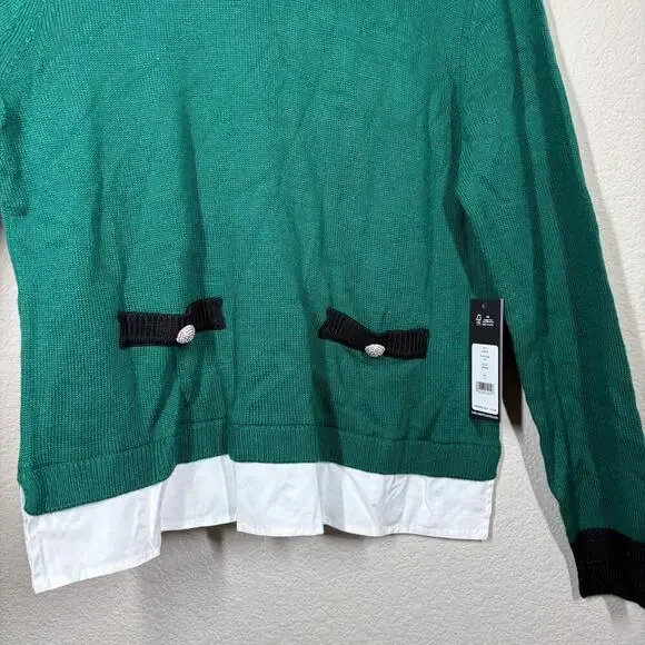 Karl Lagerfeld Medium Layered Look Sweater Veridian Green Long Sleeves - Picture 8 of 10